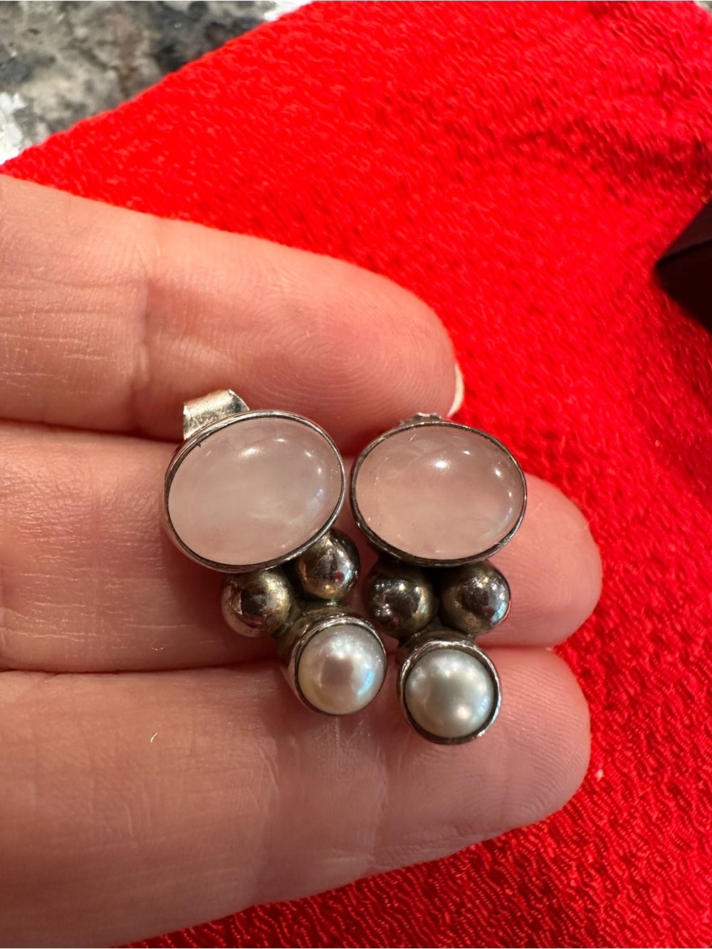 Silpada Sterling Silver Pink Rose Quartz and Pearl Drop Earrings